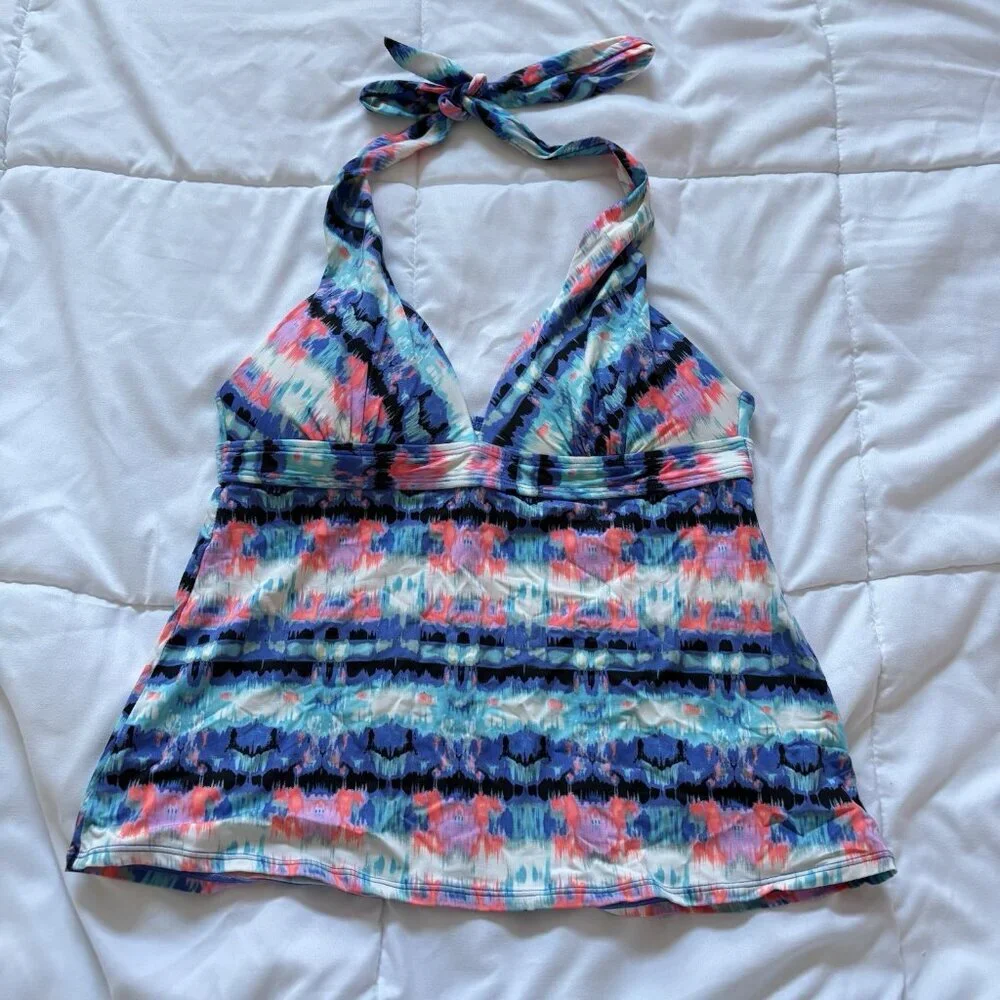 Womens Size Small‎ Tankini Swim Top Bathing Suit Swimsuit Blue Beach Padded